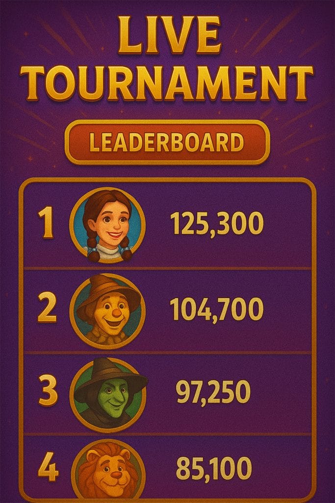 Wizard of Oz Slots tournament leaderboard with top players