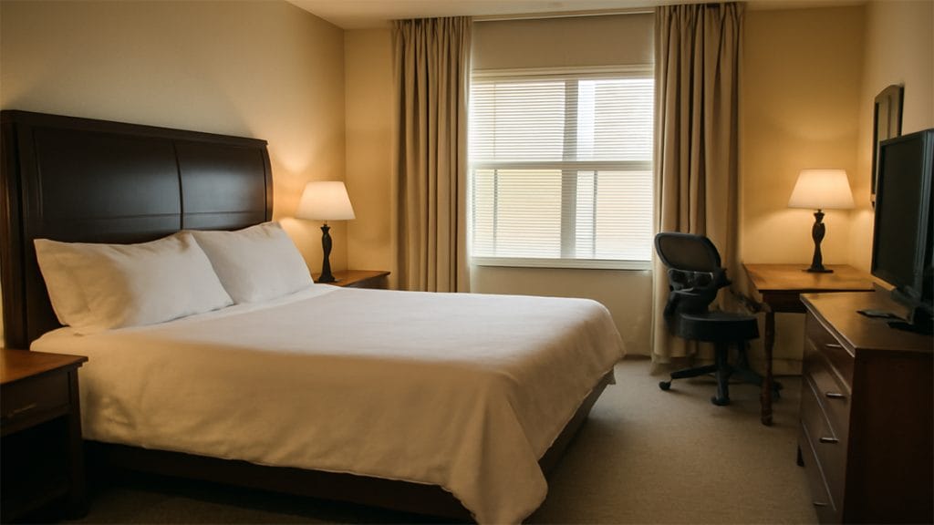 Spacious modern guest room at Hilton Garden Inn Ybor with king bed and desk