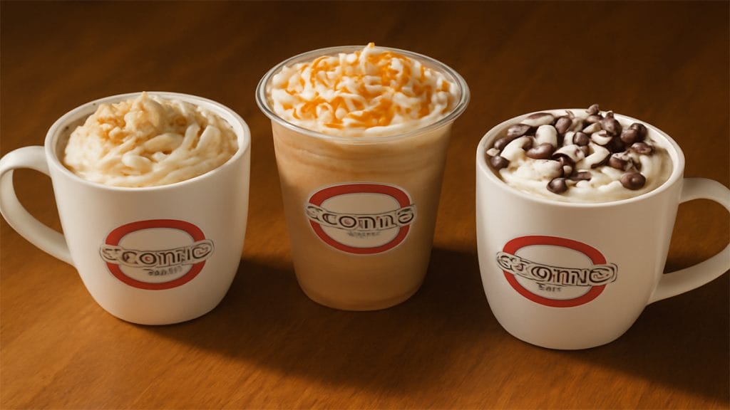 Colorful seasonal drinks from Scooters Coffee with toppings