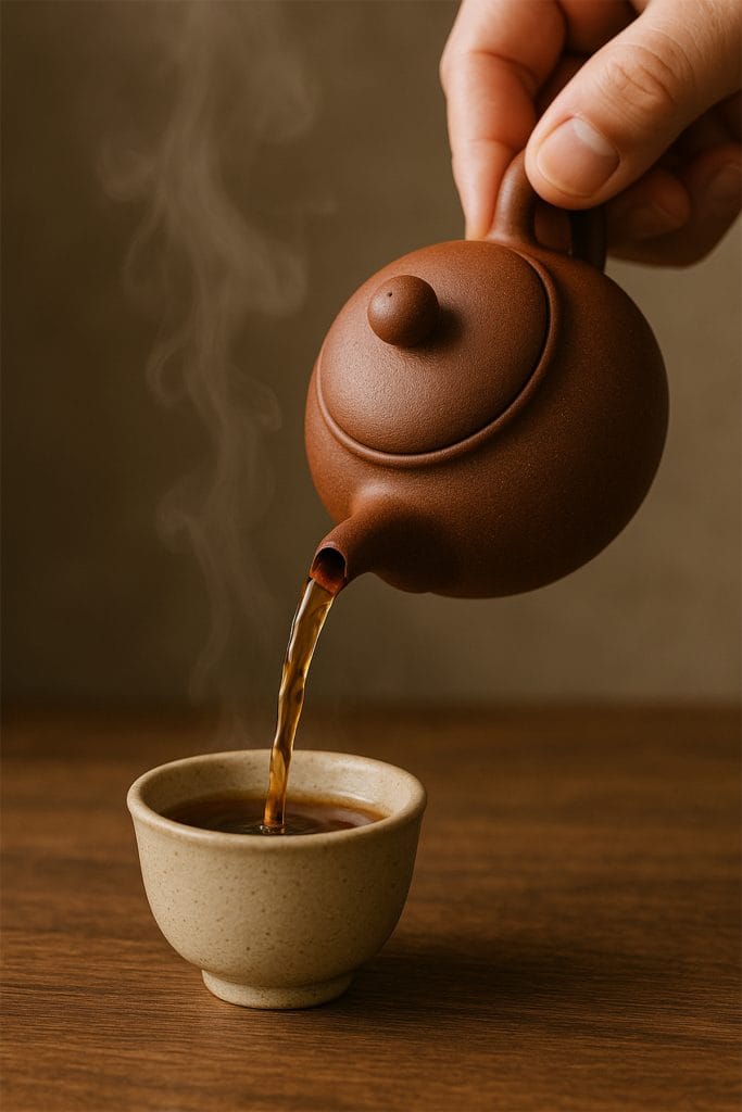 Pouring tea from a classic Chinese teapot