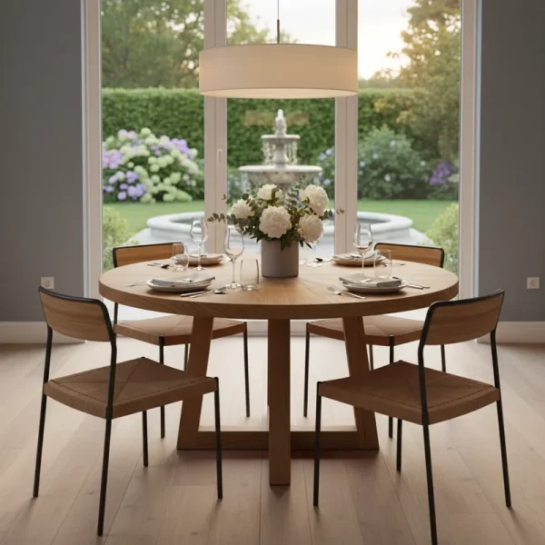 36 inch wide dining table, a space-saving furniture piece for small dining rooms or kitchen nooks, often seating 2-4 people.
