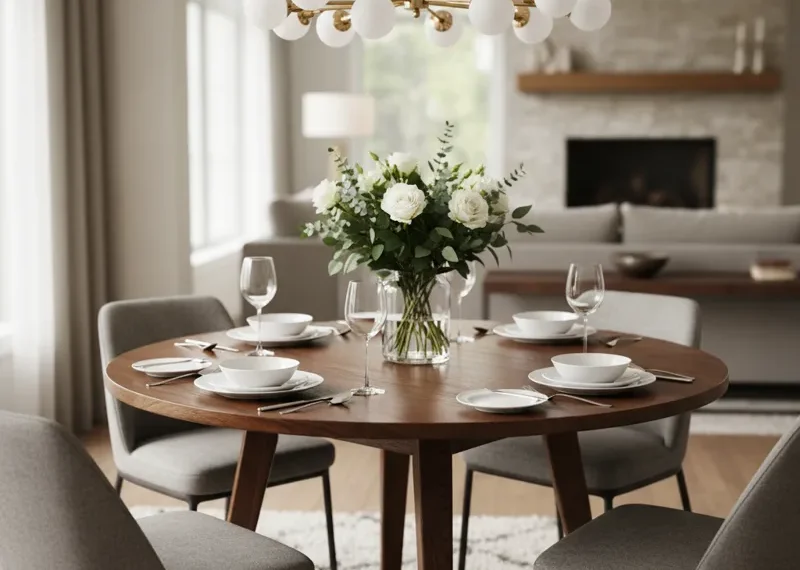 A compact 38-inch round dining table with a light wood top and black metal pedestal base, suitable for small kitchens or apartments.