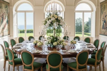 52-inch round solid wood dining table in a modern dining room setting, seating 4 to 6 people comfortably.