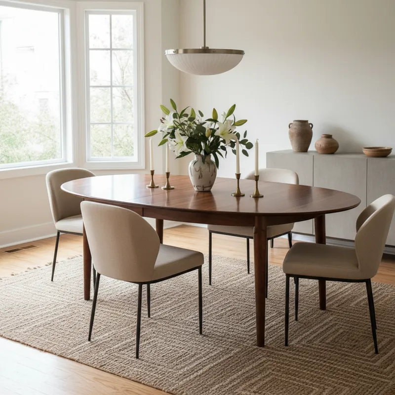 Modern 65 inch dining table made of solid wood, featuring a sleek design and ample space for 6-8 people. Ideal for contemporary dining rooms or kitchen areas.