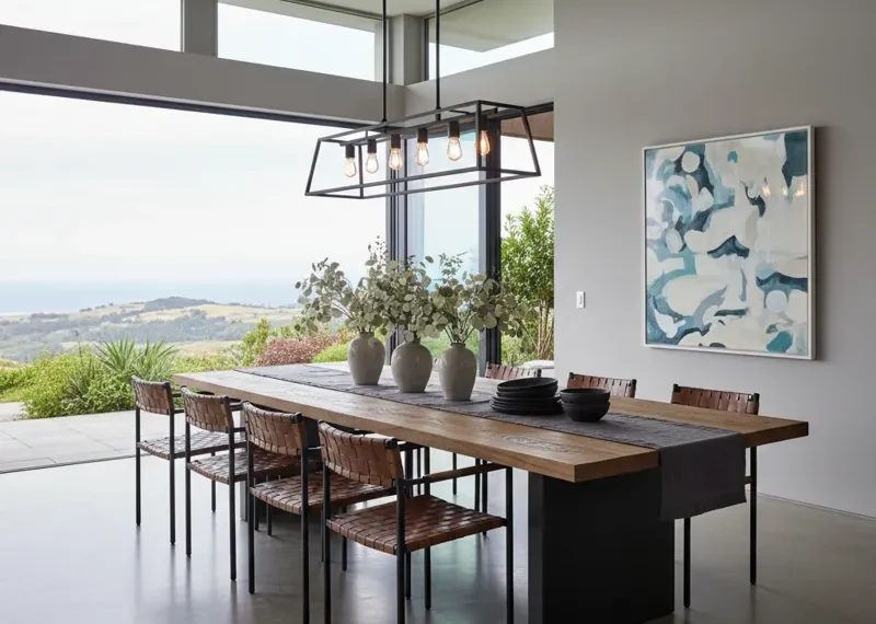 Spacious 8ft dining table made of solid wood, featuring a modern design, ideal for large family gatherings and dinner parties.