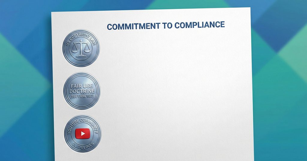 A certificate and icons representing Copyright Law, Fair Use, and YouTube Policies.