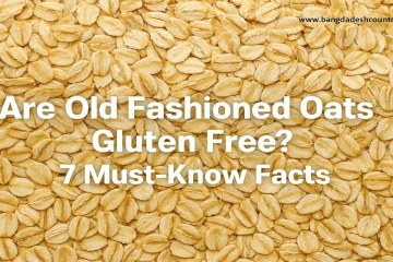 Close-up of dry, golden old fashioned rolled oats, with white text overlay asking: 'Are Old Fashioned Oats Gluten Free? 7 Must-Know Facts.'