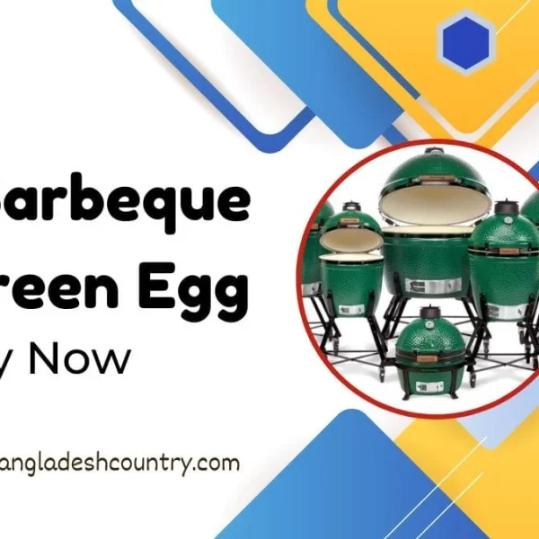 Green Big Green Egg kamado grills in various sizes on display with a 'Buy Now' call to action and website link.