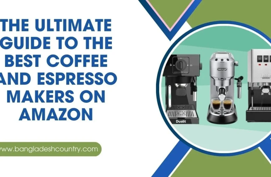 The Ultimate Guide to the Best Coffee and Espresso Makers on Amazon text next to three espresso machines