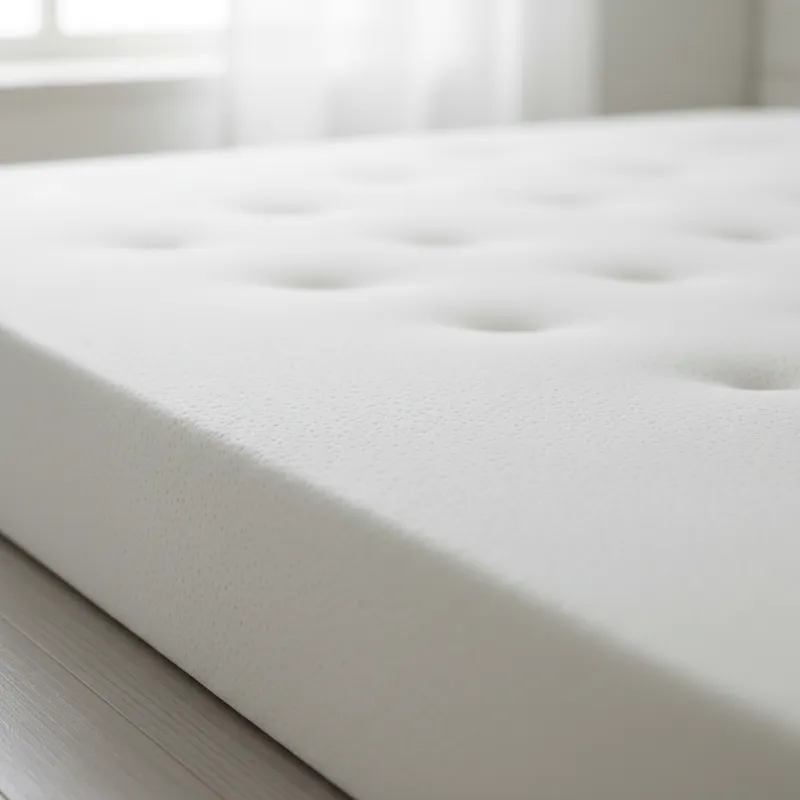 A clean, white latex mattress with a slight natural texture, indicating its organic properties and resilient feel.
