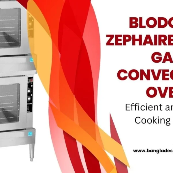 A stainless steel, double-stacked Blodgett Zephaire-100-G gas convection oven, advertised as an efficient and reliable cooking solution for commercial kitchens.