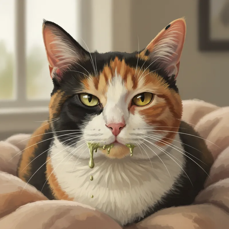 A cat with one eye partially closed, showing obvious redness around the eyelid and a greenish-yellow discharge.