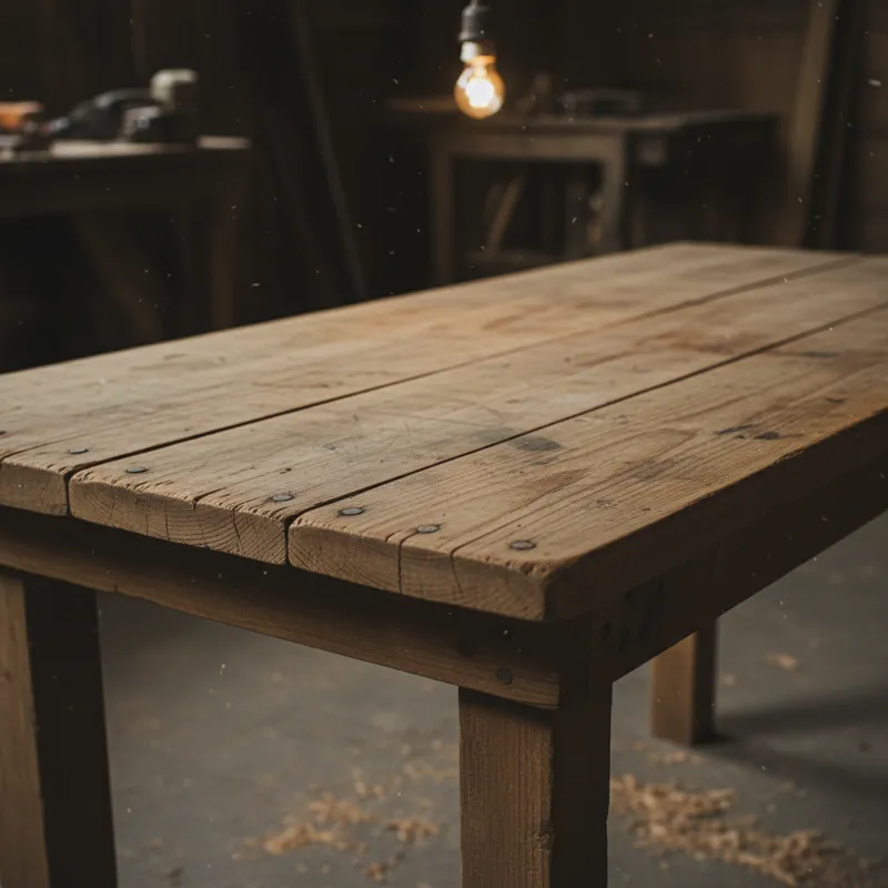 Cheap wood table with a simple, rustic design, light natural wood finish, visible grain, suitable for small spaces or budget dining.