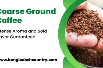 Close-up of a hand holding rich, dark brown coarse ground coffee, showcasing the distinct texture of large grinds. The coffee appears fresh and aromatic, ready for brewing.