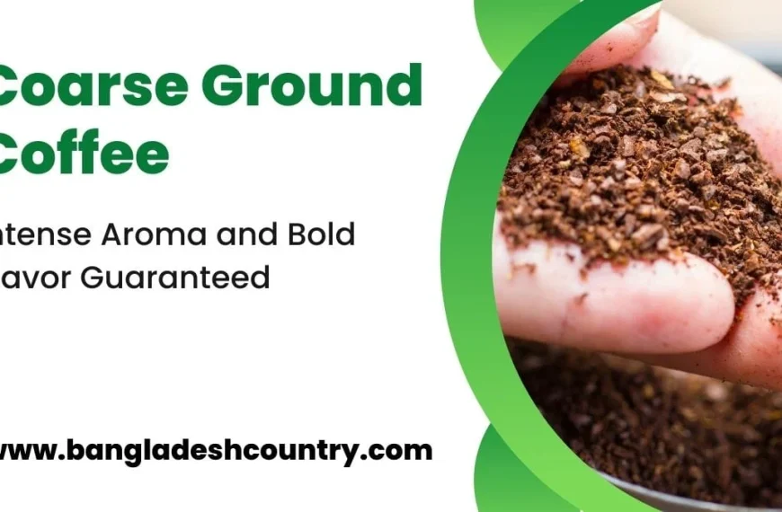 Close-up of a hand holding rich, dark brown coarse ground coffee, showcasing the distinct texture of large grinds. The coffee appears fresh and aromatic, ready for brewing.