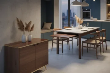 Modern extendable console table transforming into a full-size dining table, showcasing its space-saving design for versatile home use.