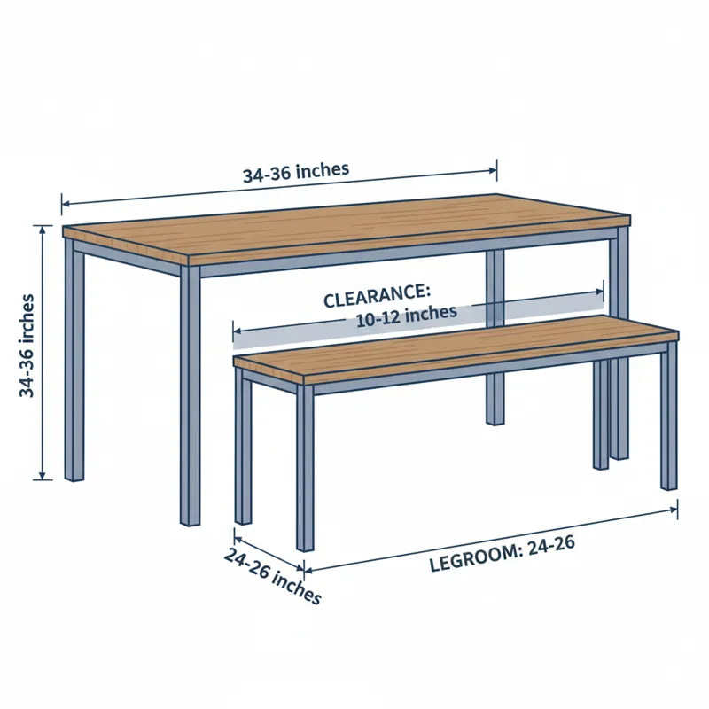 A detailed, clear infographic or diagram showing the standard measurements for a counter height dining table (34-36 inches) and a corresponding counte