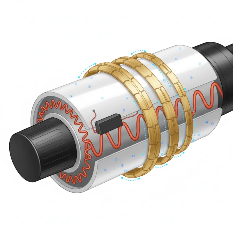 A detailed, clear image showing a cross-section of a curling iron barrel, highlighting different material layers like ceramic coating, heating element