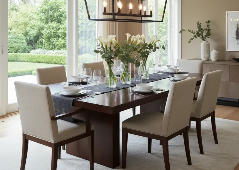 Rectangular wooden dining room table, 120cm long, with a modern minimalist design, suitable for seating 4-6 people.