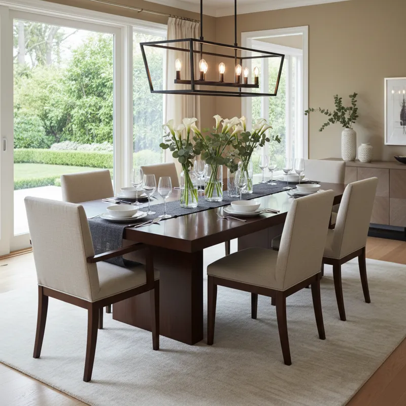 Rectangular wooden dining room table, 120cm long, with a modern minimalist design, suitable for seating 4-6 people.