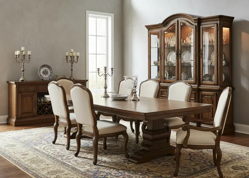 Discontinued Ashley Furniture dining room set, featuring a classic wooden dining table with matching chairs, showcasing a popular collection no longer manufactured.