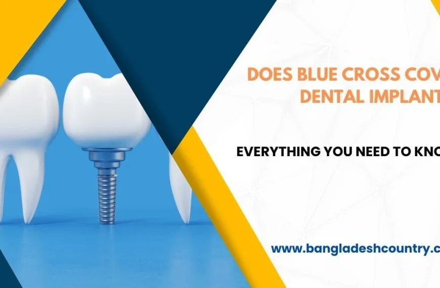 3D rendering of a natural tooth next to a dental implant, with the question 'Does Blue Cross cover dental implants?' and 'Everything you need to know!' displayed on a blue and white background.