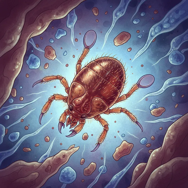 Microscopic illustration of an Otodectes cynotis mite.