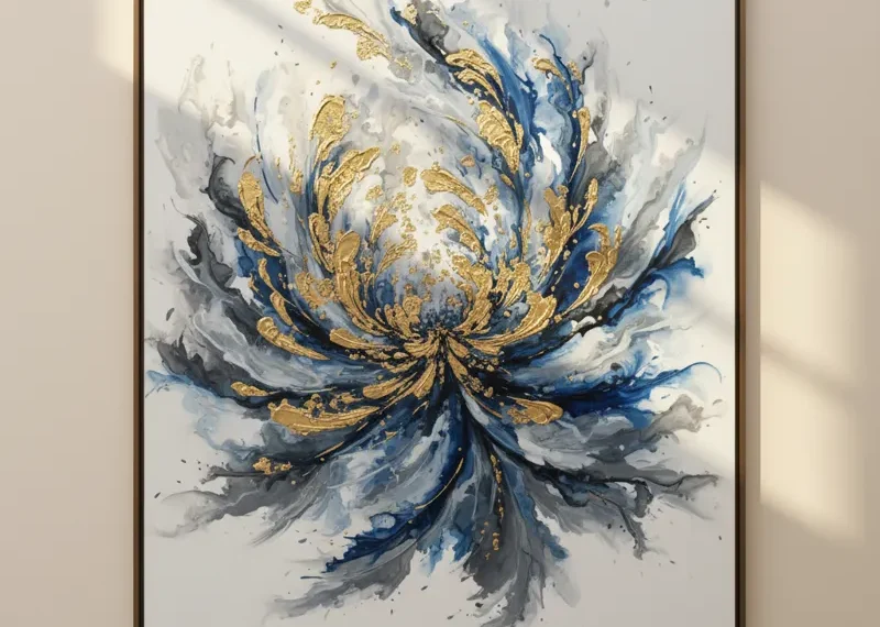 Elegant abstract artwork with soft, flowing lines and harmonious neutral colors, enhancing a sophisticated interior.
