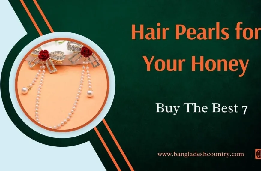 Two elegant pearl hair clips with rhinestone-studded bows, small red rose accents, and delicate cascading pearl strands, displayed on a peach background.