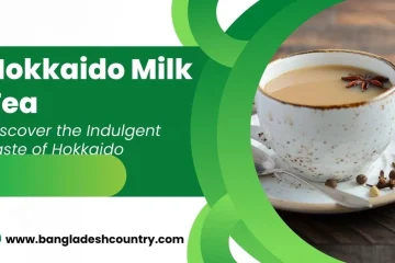 Hokkaido Milk Tea promotional graphic featuring a creamy milk tea in a cup with star anise, cinnamon sticks, and cloves on a wooden table, with text 'Hokkaido Milk Tea' and 'Discover the Indulgent Taste of Hokkaido'.