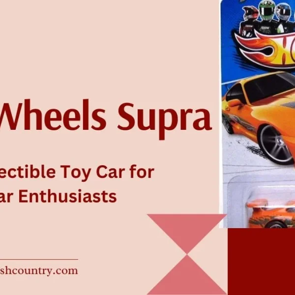 Promotional graphic for the Hot Wheels Toyota Supra, featuring an image of the orange collectible die-cast car in its 2013 packaging.
