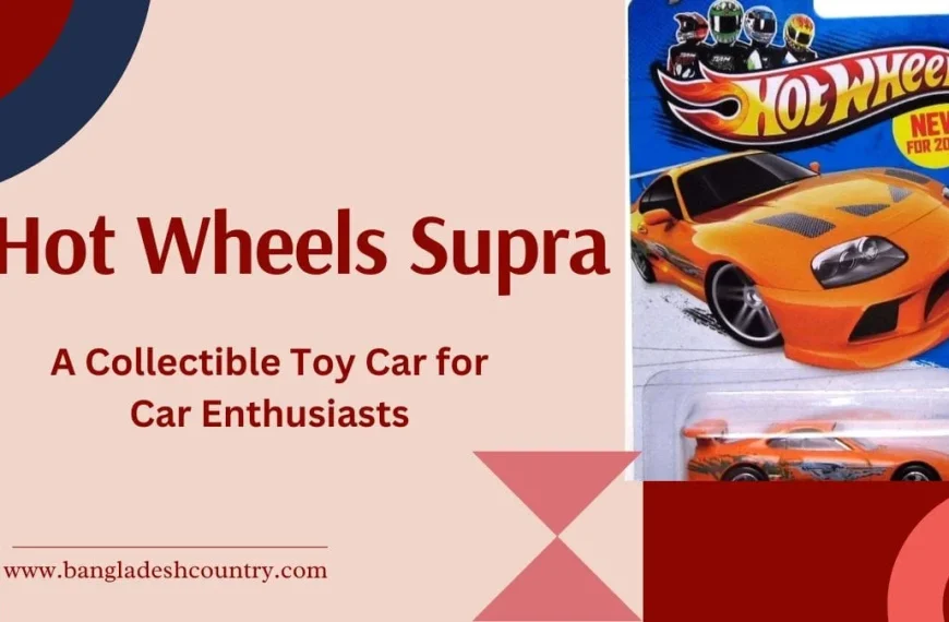 Promotional graphic for the Hot Wheels Toyota Supra, featuring an image of the orange collectible die-cast car in its 2013 packaging.