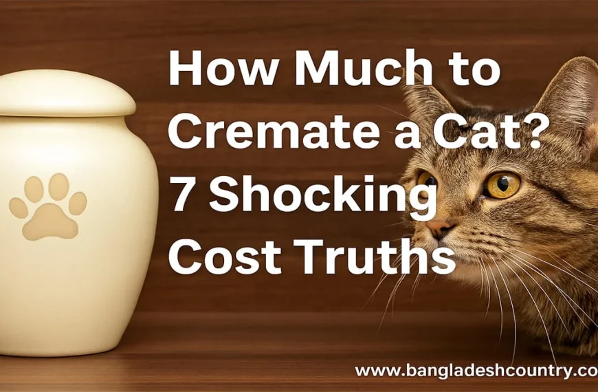 A pet cremation urn with a paw print next to a tabby cat, with text overlay 'How Much to Cremate a Cat? 7 Shocking Cost Truths'.