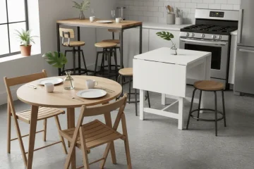 Compact kitchen table with two chairs, ideal for small kitchens and apartments. Features a space-saving design for efficient dining.
