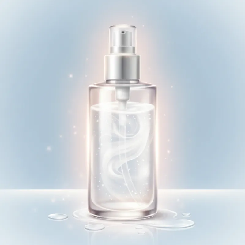 A clear, close-up image of a bottle of lactic acid toner, with a focus on its liquid texture and gentle aesthetic, perhaps with a soft glow emanating