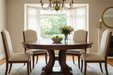 Elegant large pedestal dining table, perfect for spacious dining rooms and family gatherings. Round or oval design with a sturdy single base.
