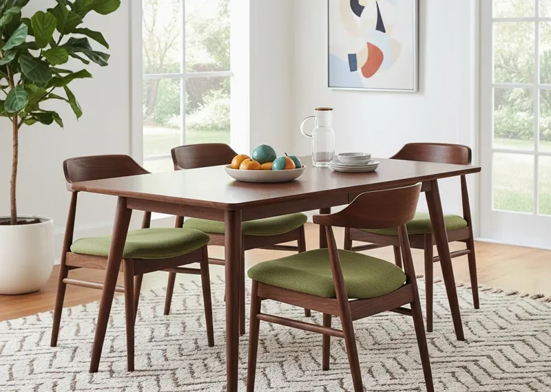 Elegant mid-century modern wooden table, showcasing classic design with tapered legs and clean lines, perfect for dining, coffee, or as an accent piece in a vintage-inspired home.