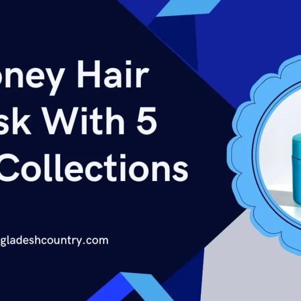 Promotional graphic for 'Money Hair Mask With 5 Best Collections' featuring a blue jar of Chris Appleton Color Wow Money hair mask. The text 'Money Hair Mask With 5 Best Collections' is prominently displayed on a dark blue background, along with the website 'www.bangladeshcountry.com'.