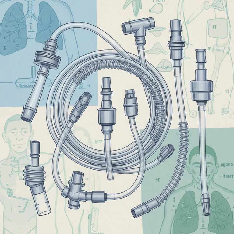 collage of various nebulizer tubing types: standard clear, reinforced, different lengths, showing connections