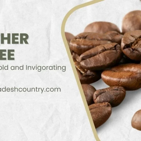 Promotional graphic for Panther Coffee, featuring a close-up of rich, roasted coffee beans on the right and text on a light, textured background on the left.