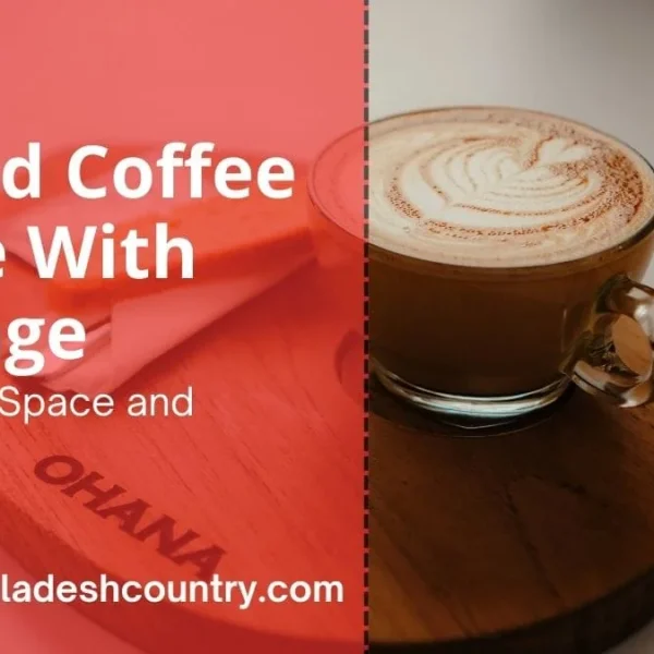 Promotional image for a round coffee table with storage, featuring a close-up of a latte on the wooden tabletop and text that reads 'Maximize Space and Style!'