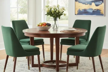Round dining table with four sturdy legs