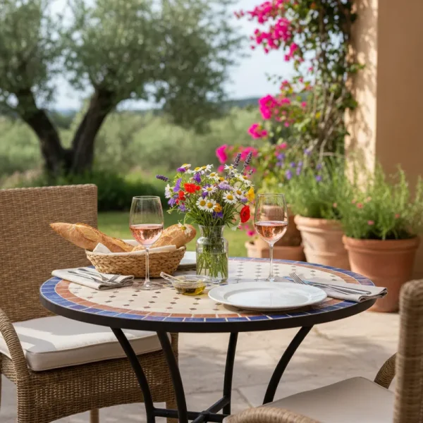 Small round dining table for two, ideal for compact apartments, kitchen nooks, or bistro settings.