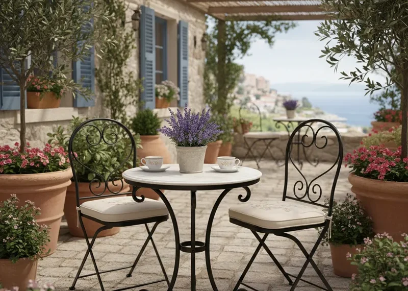 Small round wooden table with two matching chairs, ideal for compact dining spaces, kitchen nooks, or balconies.