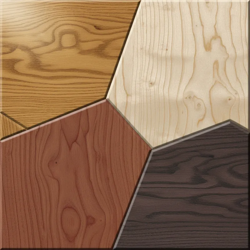 A close-up collage of different wood samples: oak, maple, cherry, walnut, displaying their distinct grains and colors.