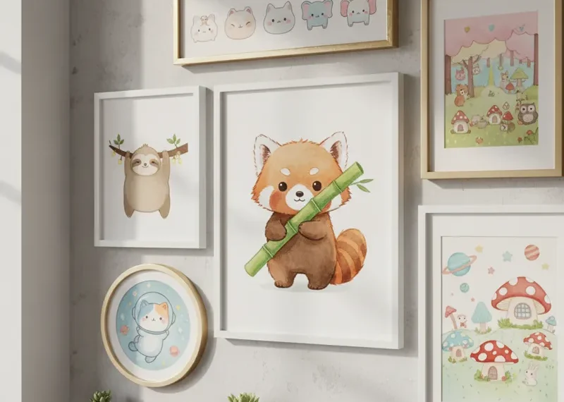 Cute wall art featuring whimsical animals and playful designs for a nursery or child's room.