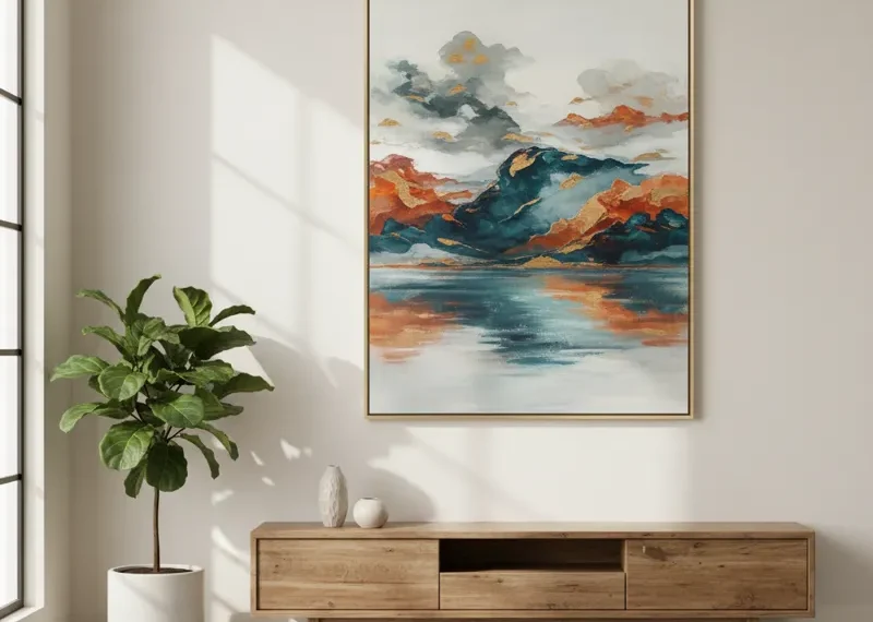 Modern abstract canvas wall art featuring vibrant colors and dynamic brushstrokes, ideal for contemporary living room or bedroom decor.