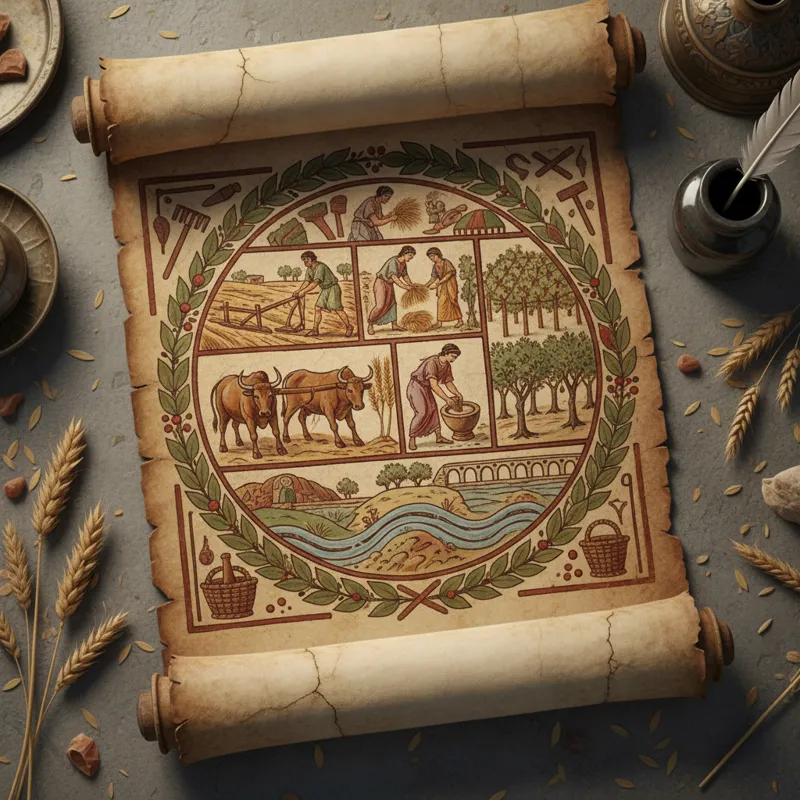 An ancient Roman scroll depicting early agricultural practices, symbolizing the historical roots of cultivation.