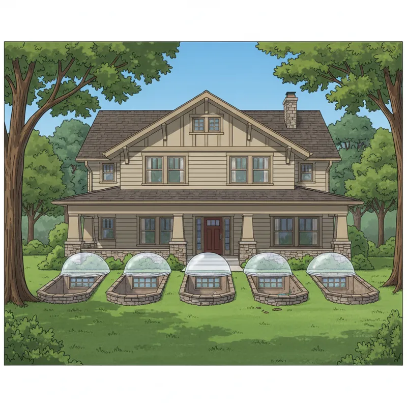 A well-maintained home with visible basement window wells, some with covers and some without, demonstrating the contrast in protection and aesthetics.