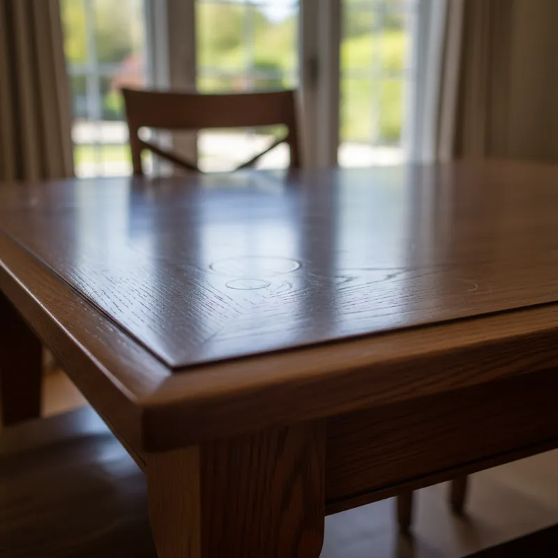 A rustic solid wood table with natural grain and sturdy legs, ideal for a dining room, living space, or farmhouse decor.